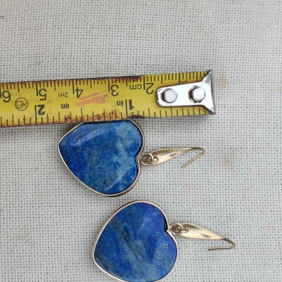 Large SS Lapis Lazuli Heart Earrings - Picture 5 of 5
